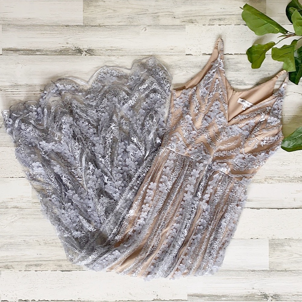 Dress The Population Grey Flower Maxi Dress